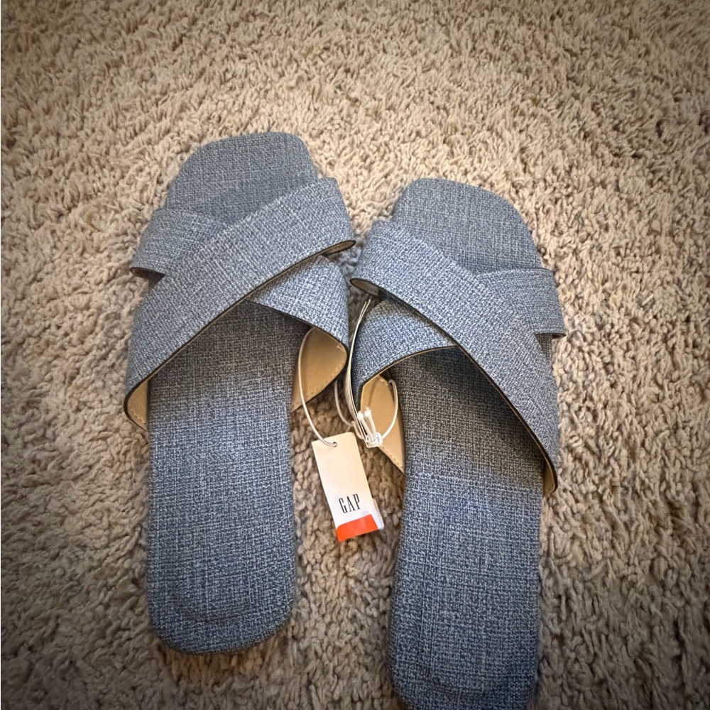 GAP Gray Cross-Band Slide Mules
